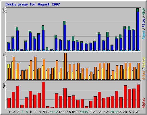 Daily usage for August 2007